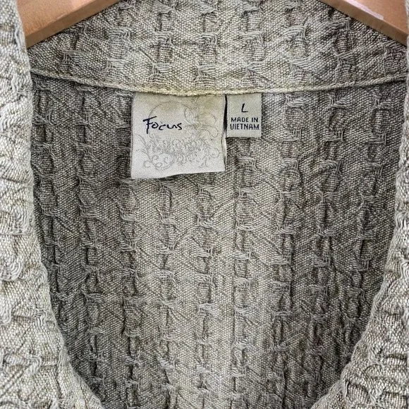 FOCUS Moss Green Waffle Textured Cotton Casual Jacket Size Large Lagenlook - Picture 3 of 4